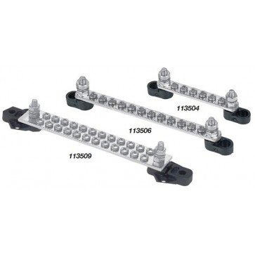 <p>Output screws: 4mm</p><p>Input studs: 6mm</p><p>Current rating: 100A on 6 or 12 way, 150A on 24 way</p>