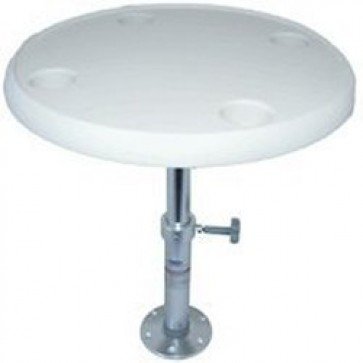 <p>Table 610mmD</p><p>Pedestal adjustable from 500mmH to 710mmH</p><p>Base 180mmD x 16mmH</p><p>Note: Does not include screws</p>