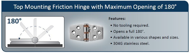 Top Mounting Hinge with Maximum Opening of 180 degrees